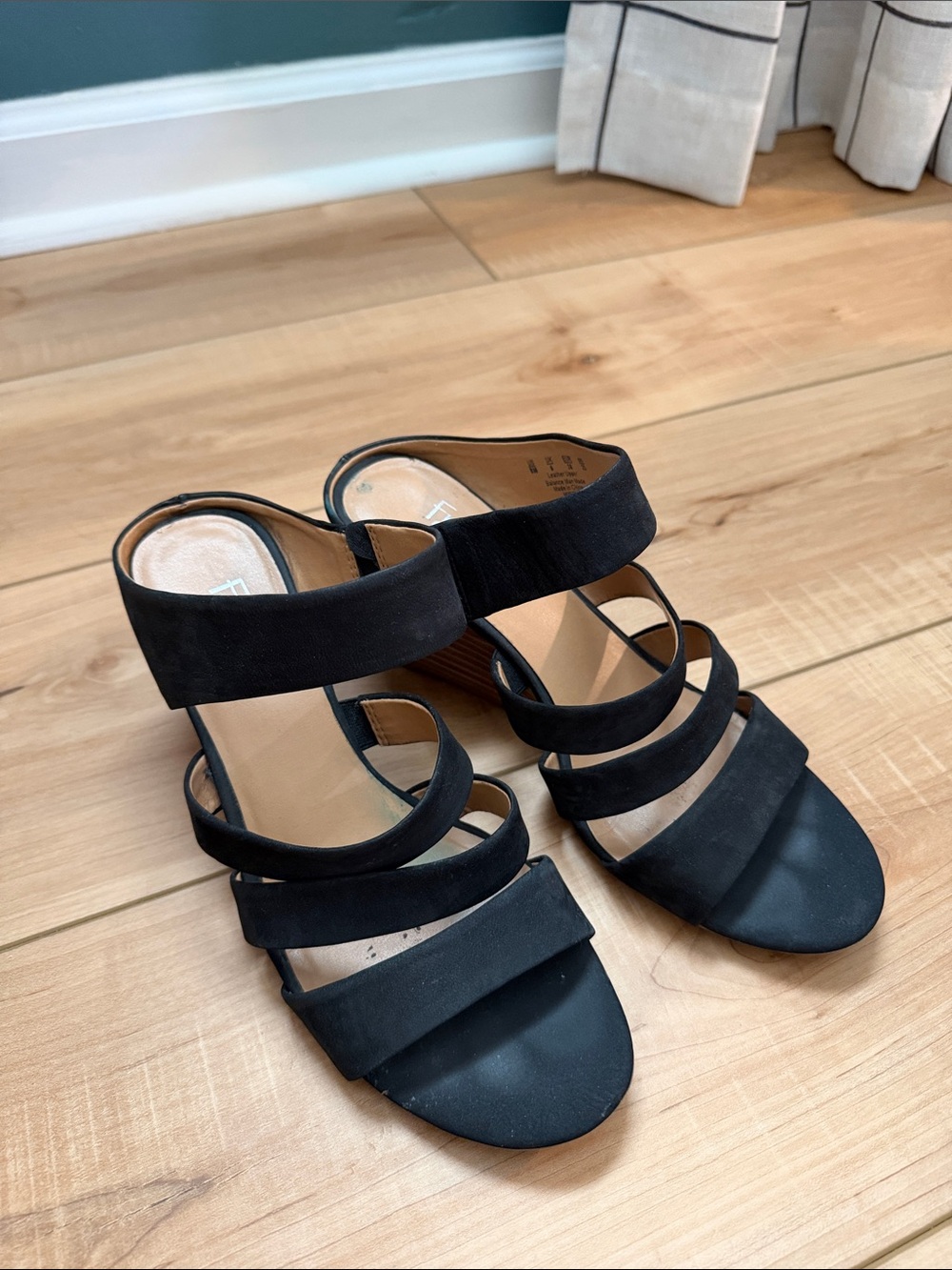 Franco Sarto Black Multi-Strap Block Heel Sandals